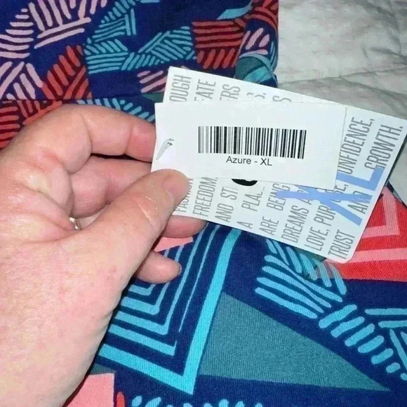 Lularoe Blue XL Geometric a line Azure Skirt . NWT. Pink , coral, turquoise . - Picture 4 of 6